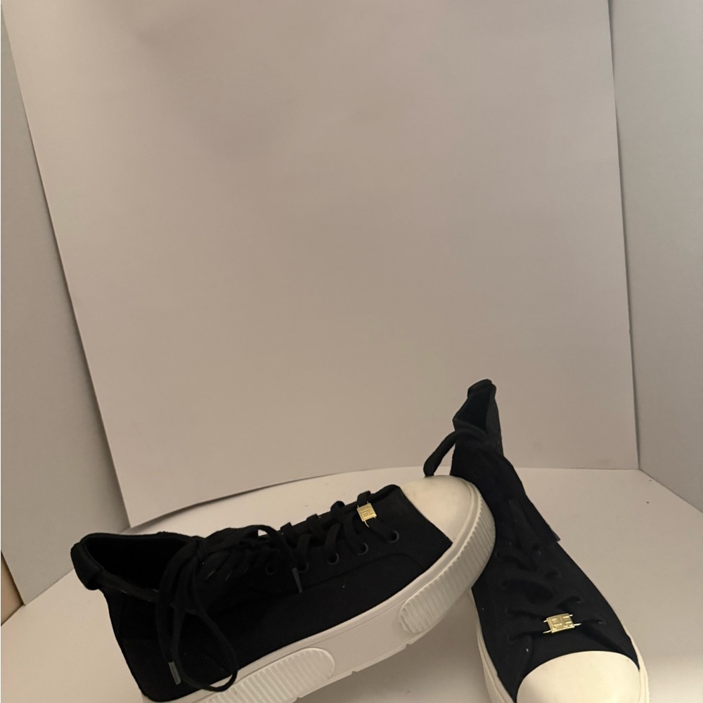 P.F. Flyers Canvas Black and White Women's Platform Sneakers Women’s 8